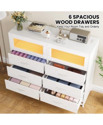 Dresser for Bedroom with LED Lights and Charging Station