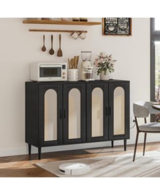 Rattan Sideboard Buffet Cabinet, 4 Doors Accent Storage Cabinet