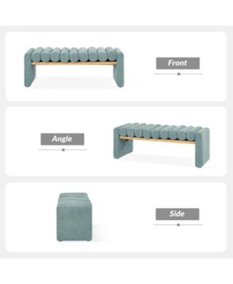Modern Bench with Solid Wood and Removable Round Bolster Cushions