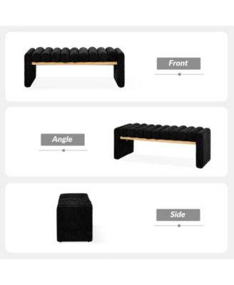 Modern Bench with Solid Wood and Removable Round Bolster Cushions