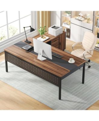 70.8" Large Executive Office Desk and 47" Lateral File Cabinet Combo, L-Shaped Computer Desk 2 Piece Business Furniture with Drawers and Shelves, Home Office Workstation