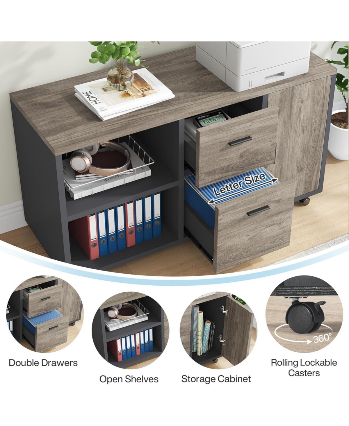 Tribesigns 70.8" Large Executive Office Desk and 47" Lateral File Cabinet Combo, L-Shaped Computer Desk 2 Piece Business Furniture with Drawers and Sh