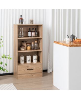 4-Tier Storage Bookcase with Open Shelves Drawer and Anti-toppling Device