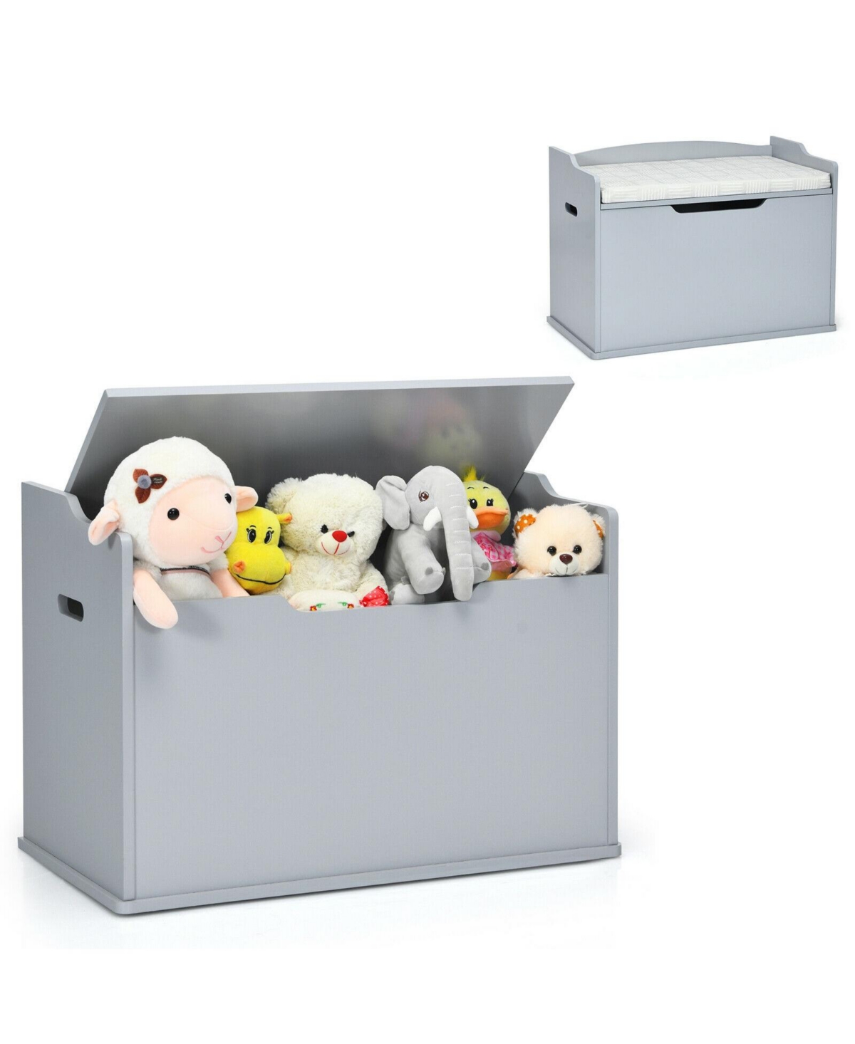 Gouun Kids Toy Wooden Flip-top Storage Box Chest Bench with Cushion Hinge