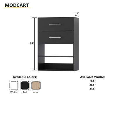 Short Tower Wood Built In Closet Organizer Unit, Wood Closet Organizer Starter Kit, Mounted Closet Systems with 2 Drawers