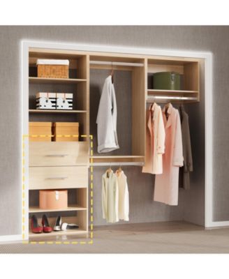 Short Tower Wood Built In Closet Organizer Unit, Wood Closet Organizer Starter Kit, Mounted Closet Systems with 2 Drawers