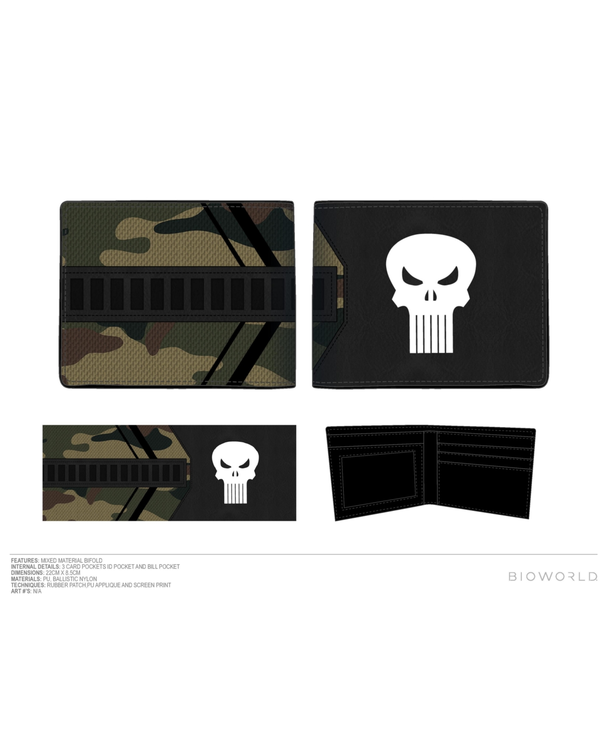 Men's Universe Punisher Skull Logo Black & Camo Bifold Wallet - Multicolored