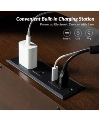 Jeraldo Mid-Century Modern 2-Drawer End Table with Built-In Outlets and Wooden Handle