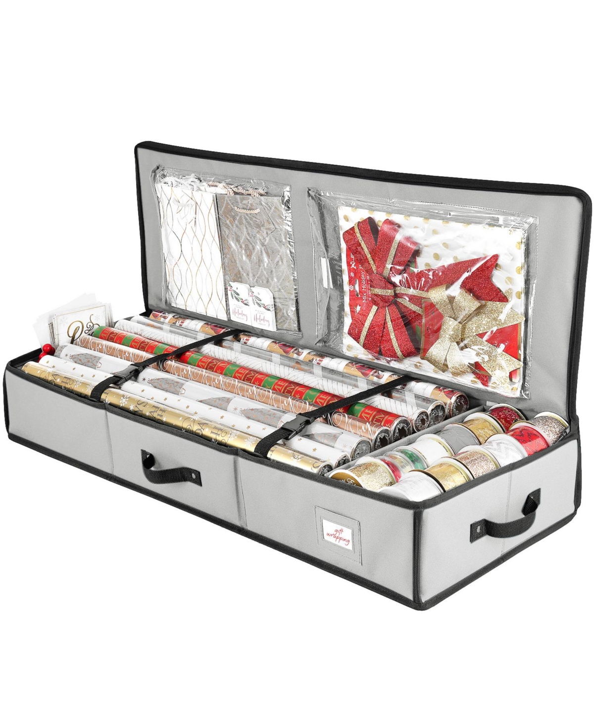 Wrapping Paper Storage Container - Christmas Storage Bag with Interior Pockets - Gift Wrapping Organizer Storage Fits Up to 22 Rolls o