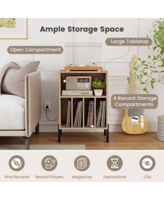 Record Player Stand with Record Storage Shelf and Charging Station