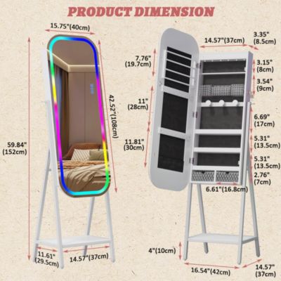 Hanging Round Mirror Jewelry Cabinet with Wall Mount Option