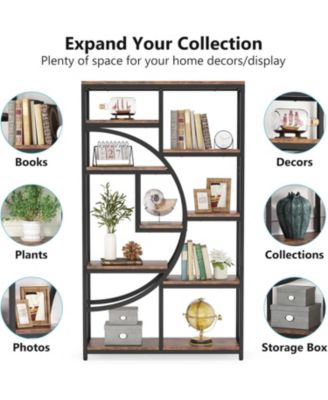 5 Tier Etagere Bookcase Set of 2, Freestanding Tall Bookshelf Display Shelf Storage Organizer with 9-Open Storage Shelf