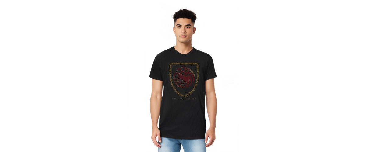 Men's Dragon Shield Vintage Dark Short Sleeve Adult Tee / T-Shirt - Black