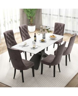 Tufted Dining Chairs Set of 4 w/ High Backrest Rubber Wood Legs Padded Seat