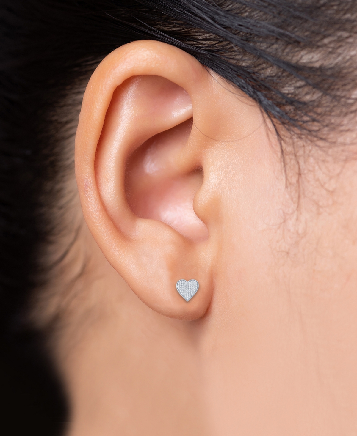 Macy's Diamond Pave Cluster Polished Heart Stud Earrings (1/2 Ct. T.w.) In Sterling Silver Or 10k Gold-plat In Sterling Silver
