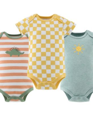 Baby Girls Short Sleeve Cotton Bodysuits Girls, Neutral Check