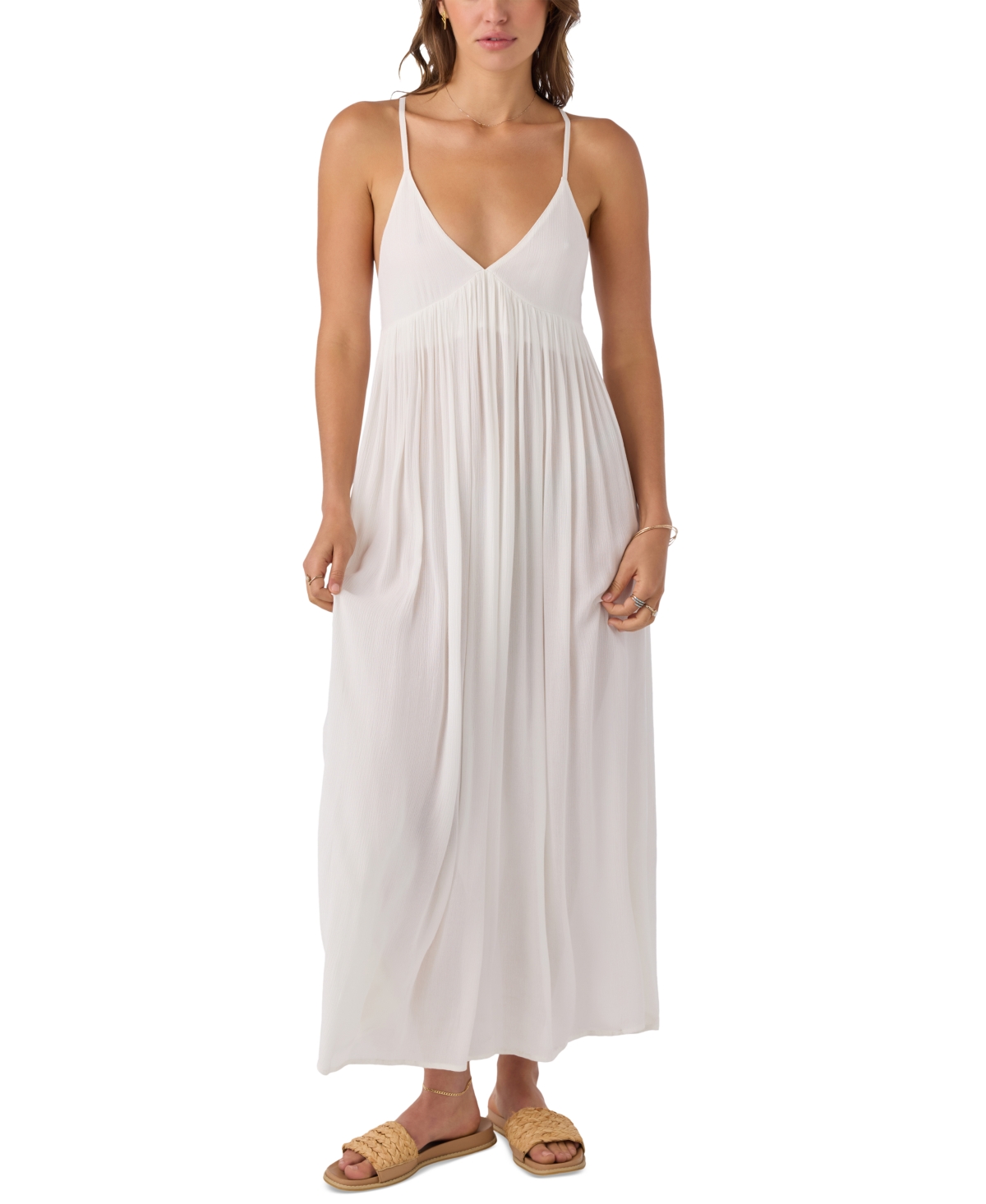 O'neill Juniors' Mel V-neck Sleeveless Slit-front Maxi Dress In Vanilla