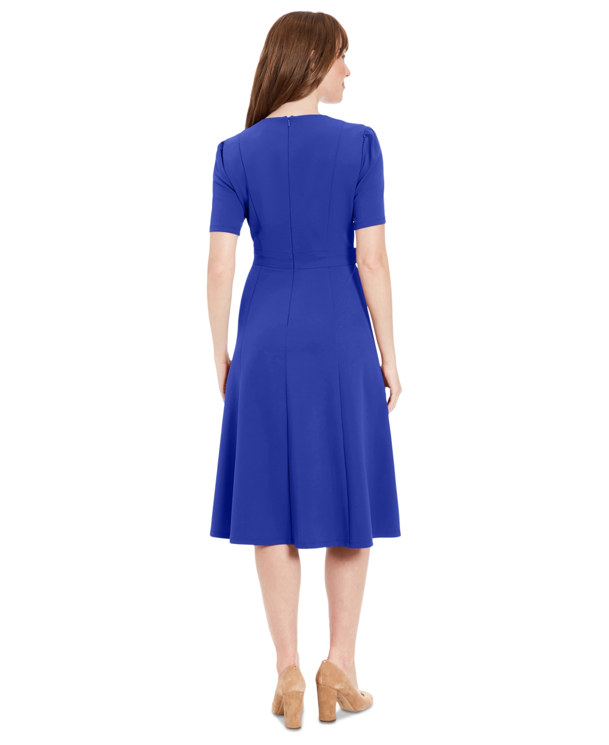 London Times Petite Fit & Flare Scuba Crepe Midi Dress In Cobalt