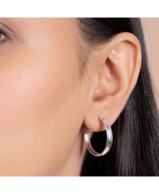 Lightweight Round Dome Hoop Huggie Earrings in Sterling Silver 1 Inch