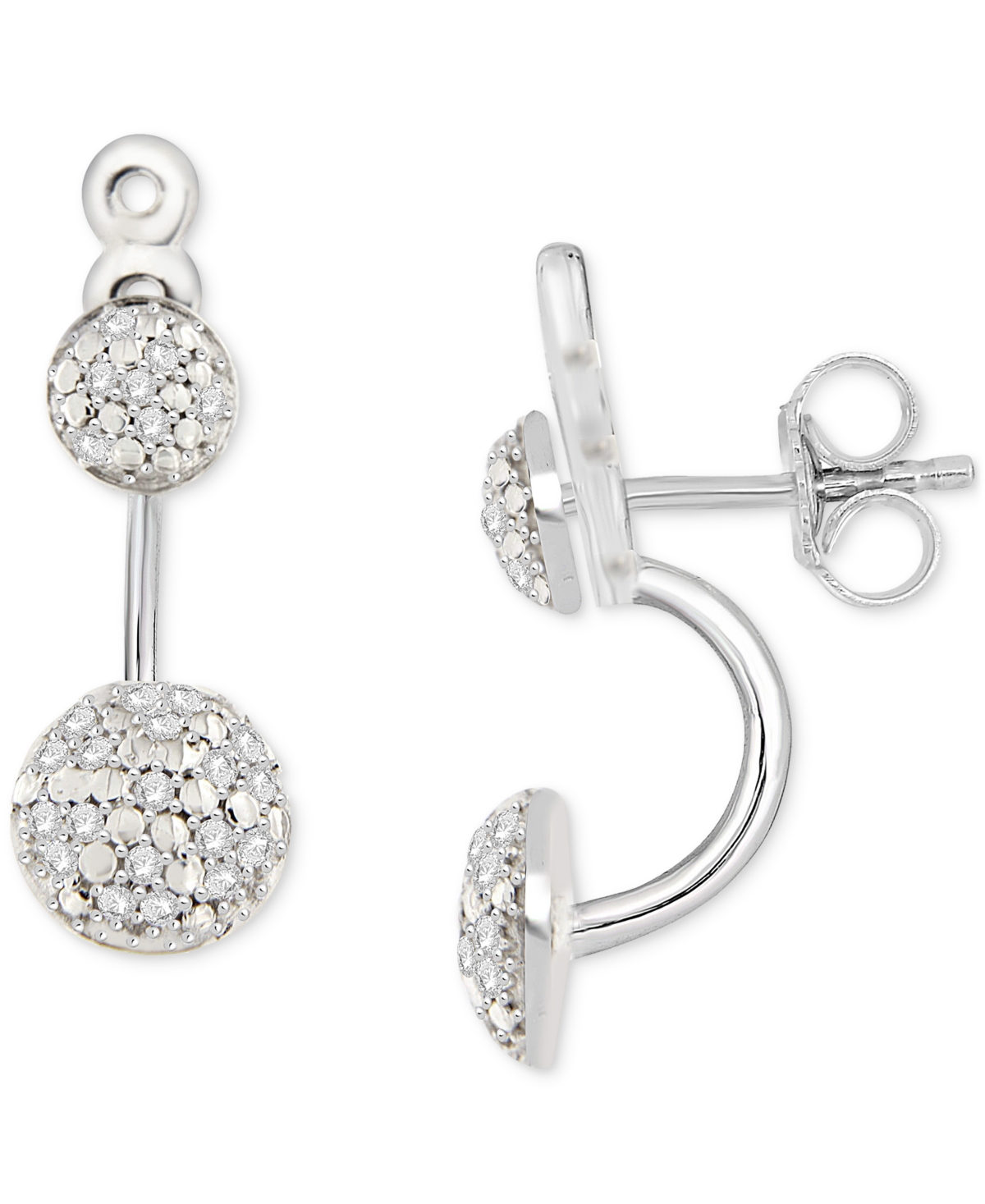 Macy's Diamond Double Cluster Front & Back Earrings (1/4 Ct. T.w.) In Sterling Silver In Silver