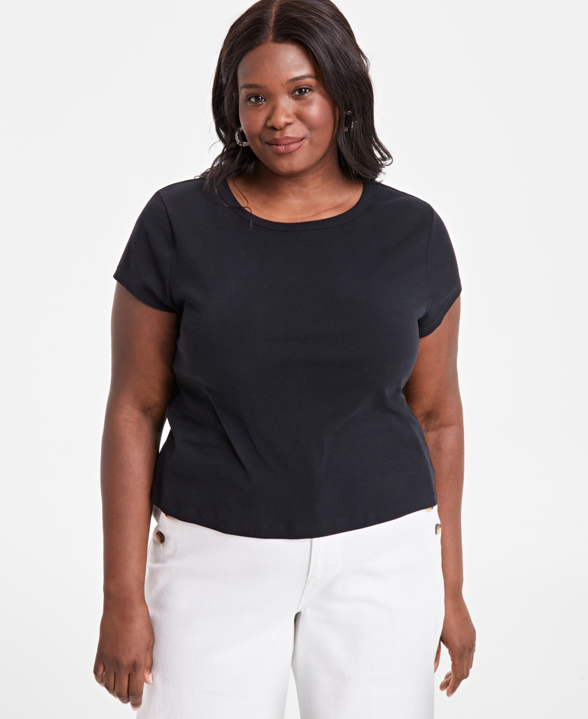 ON 34TH TRENDY PLUS SIZE MICRO-RIBBED BABY T-SHIRT, EXCLUSIVELY AT MACY'S 
