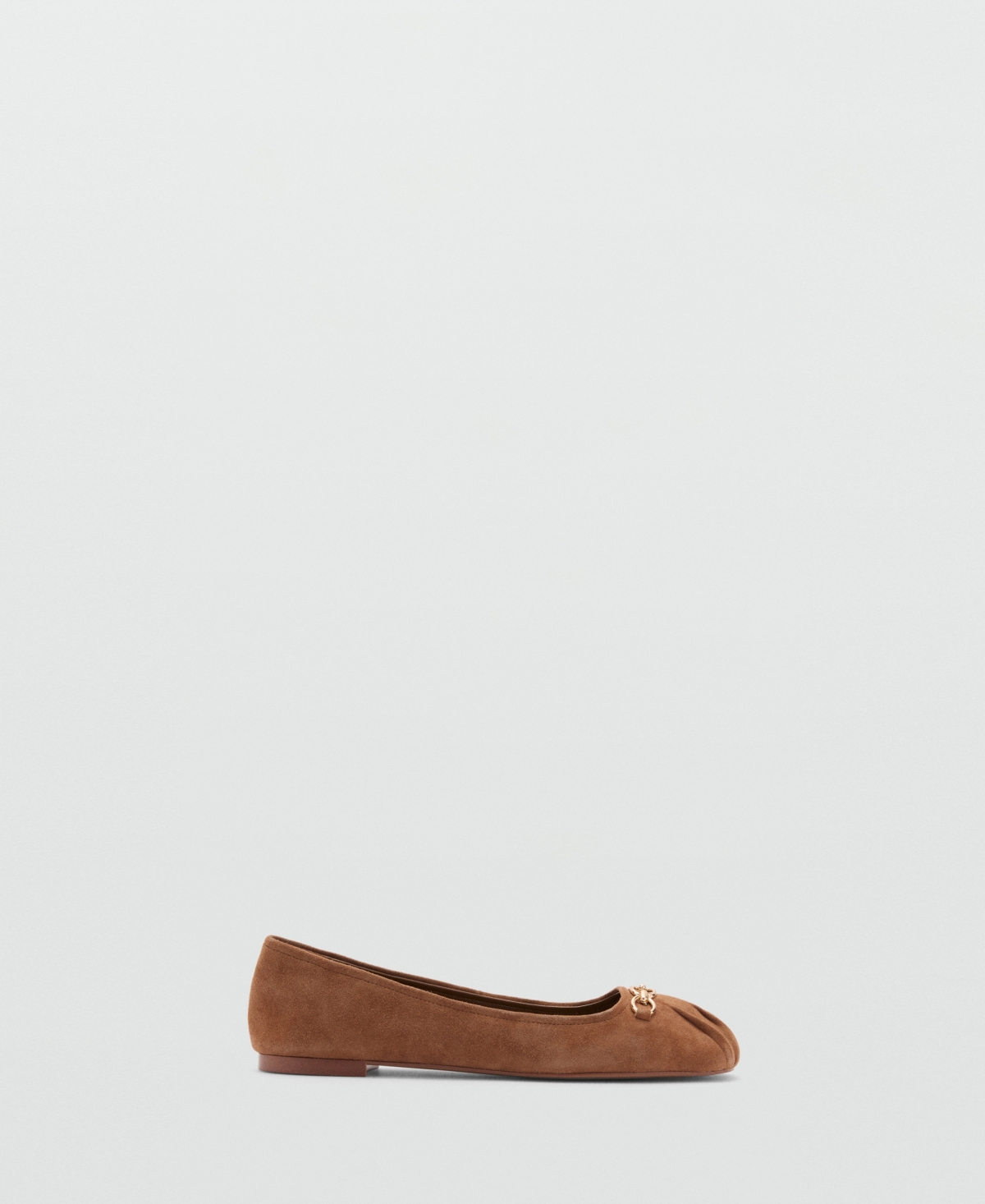 Shop Mango Women's Links Detail Leather Ballerina Shoes In Medium Brown