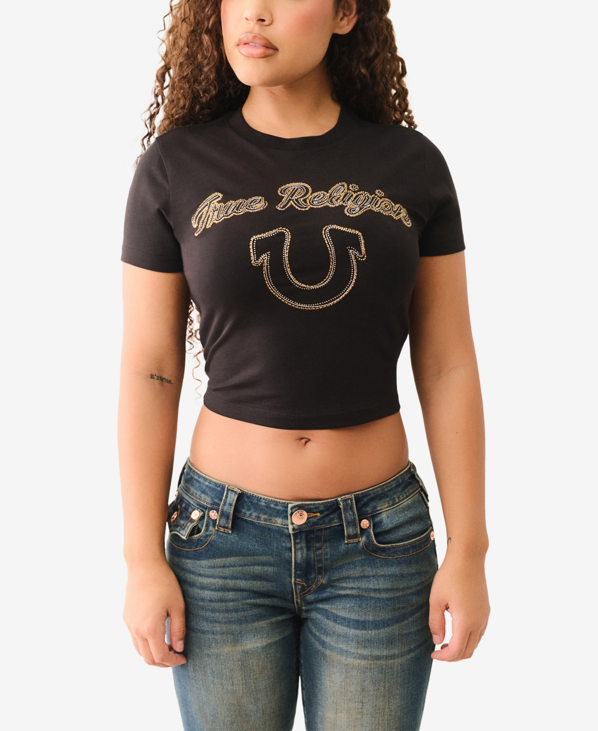 Shop True Religion Women's Arched Logo Baby Top In Jet Black