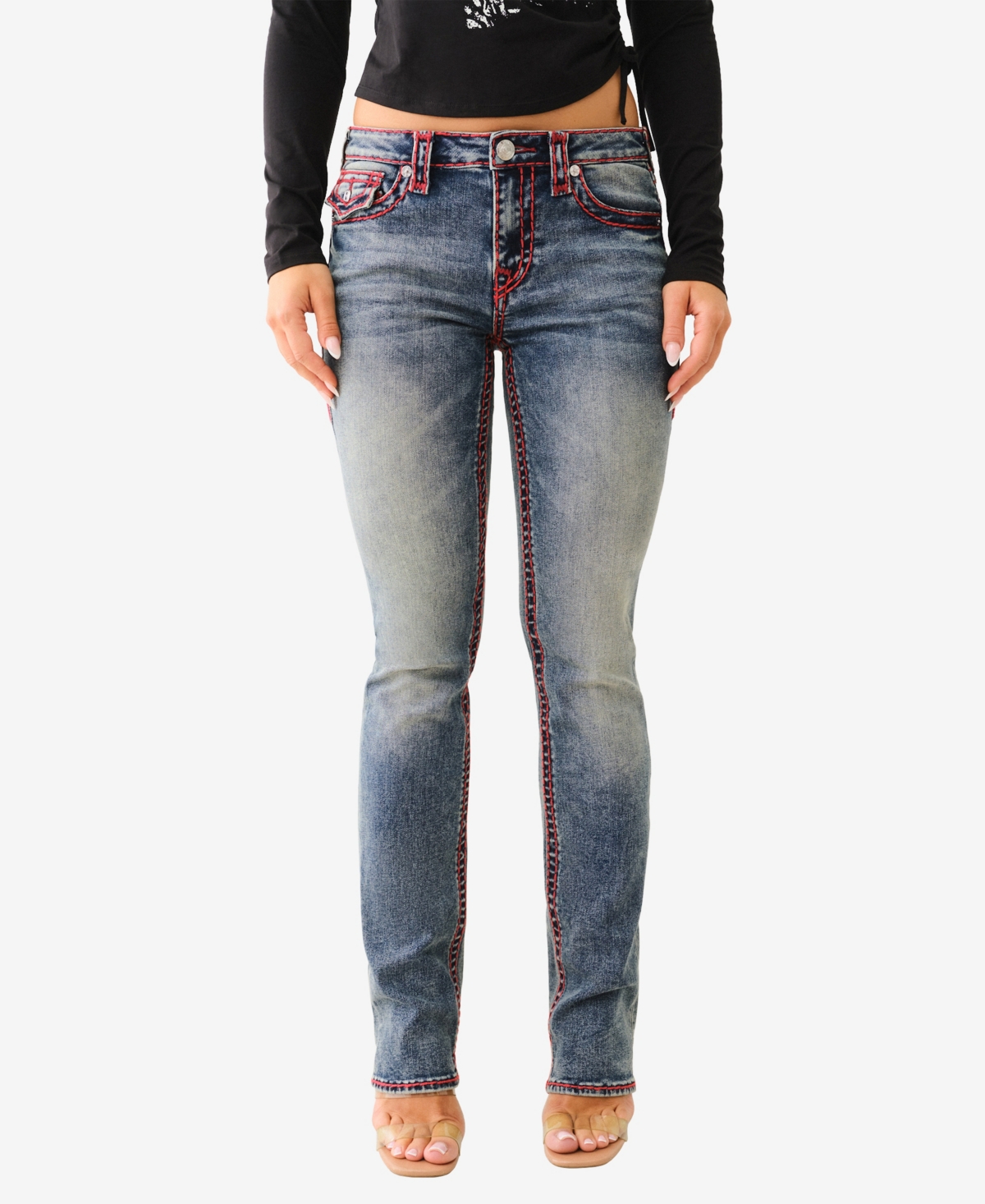 TRUE RELIGION WOMEN'S BILLIE SUPER T STRAIGHT FLAP JEANS 