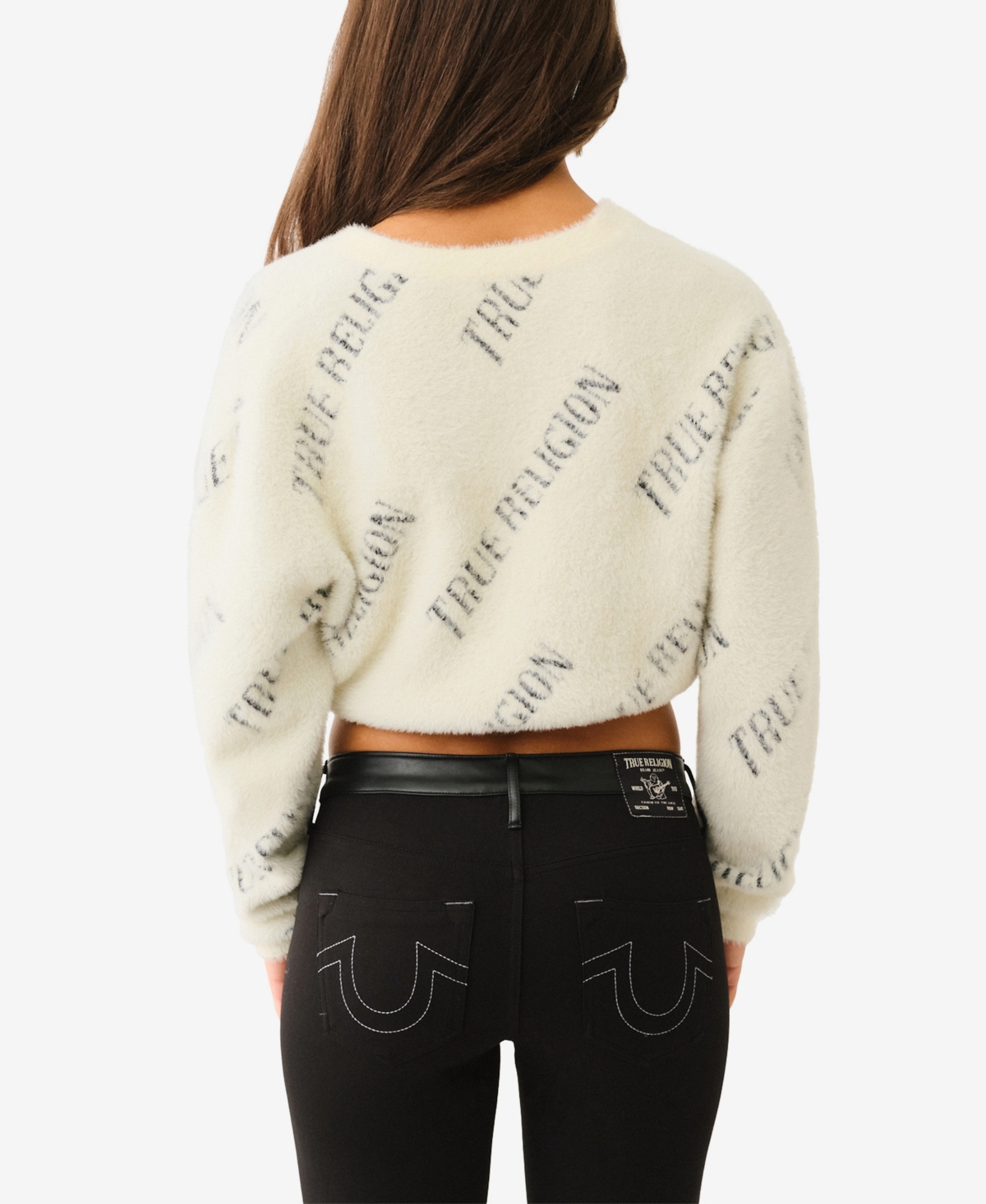 TRUE RELIGION WOMEN'S FUZZY LOGO CARDIGAN SWEATER 