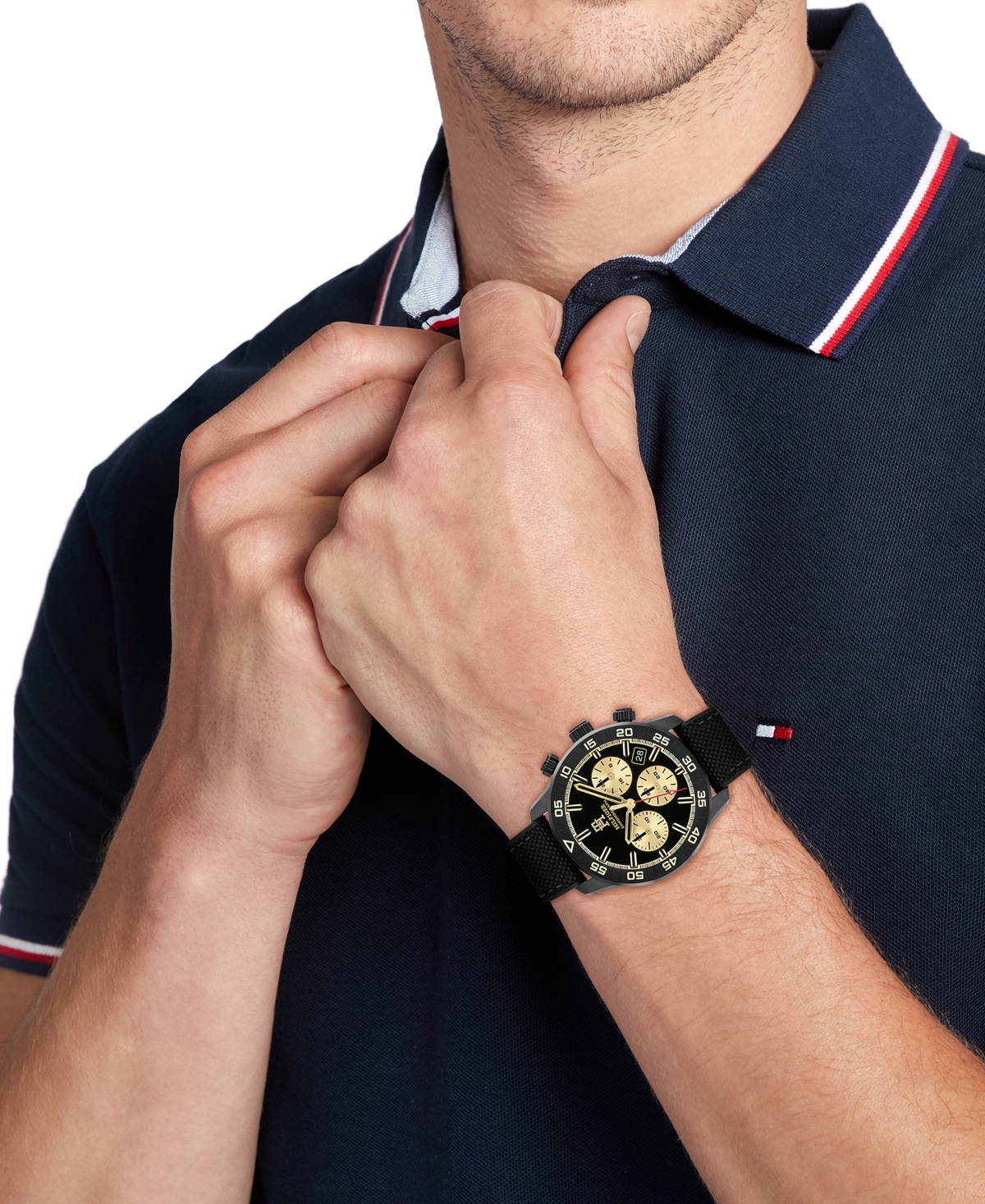 Tommy Hilfiger Men's Chronograph Black Cordura & Black Silicone Strap Watch, 42mm In Black