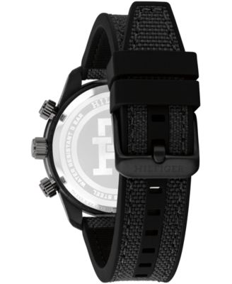 Men's Chronograph Black Cordura & Black Silicone Strap Watch, 42mm