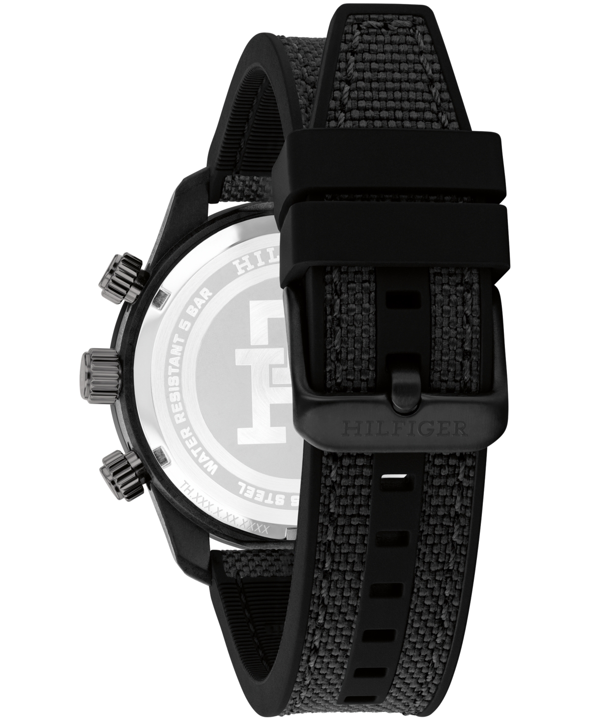 Tommy Hilfiger Men's Chronograph Black Cordura & Black Silicone Strap Watch, 42mm In Black
