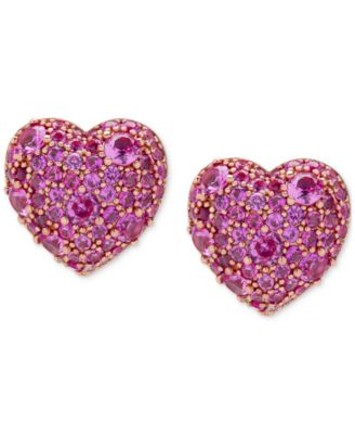Macy's - Lab Grown Pink Sapphire Heart Cluster Stud Earrings (6-3/8 ct. t.w.) in 14k Rose Gold-Plated Sterling Silver