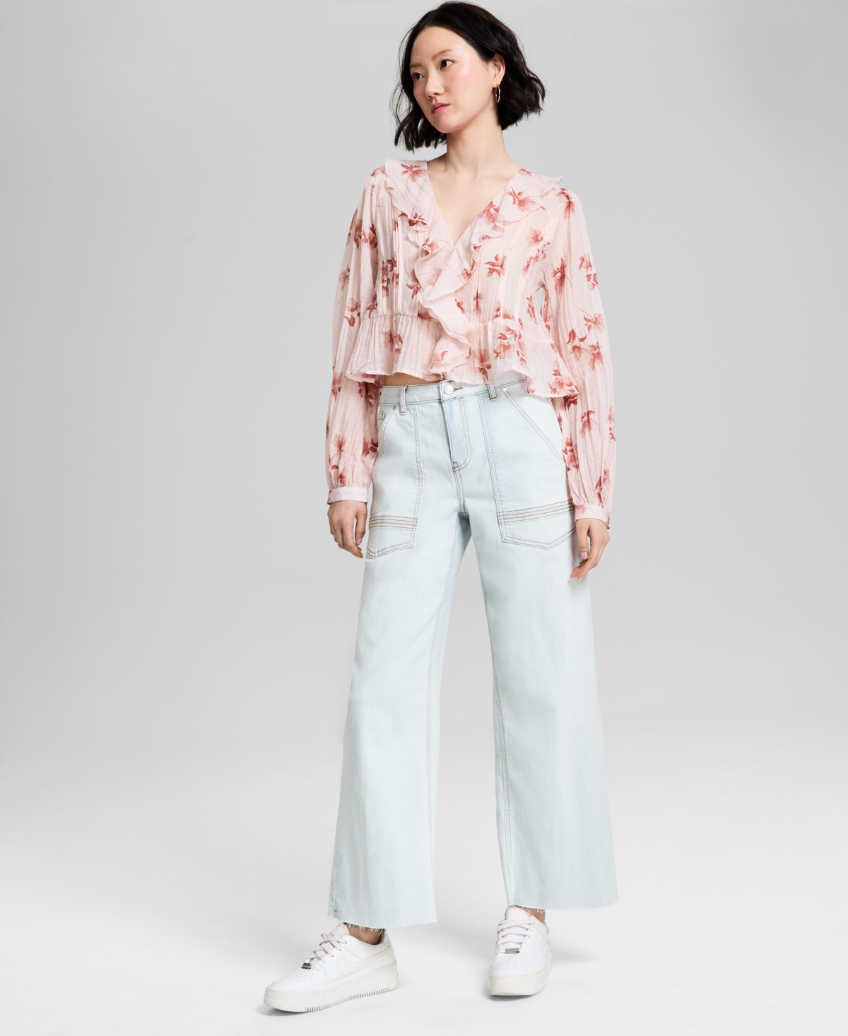 Women's High-Rise Wide-Leg Raw-Hem Jeans, Exclusively at Macy's - Lowo Wash