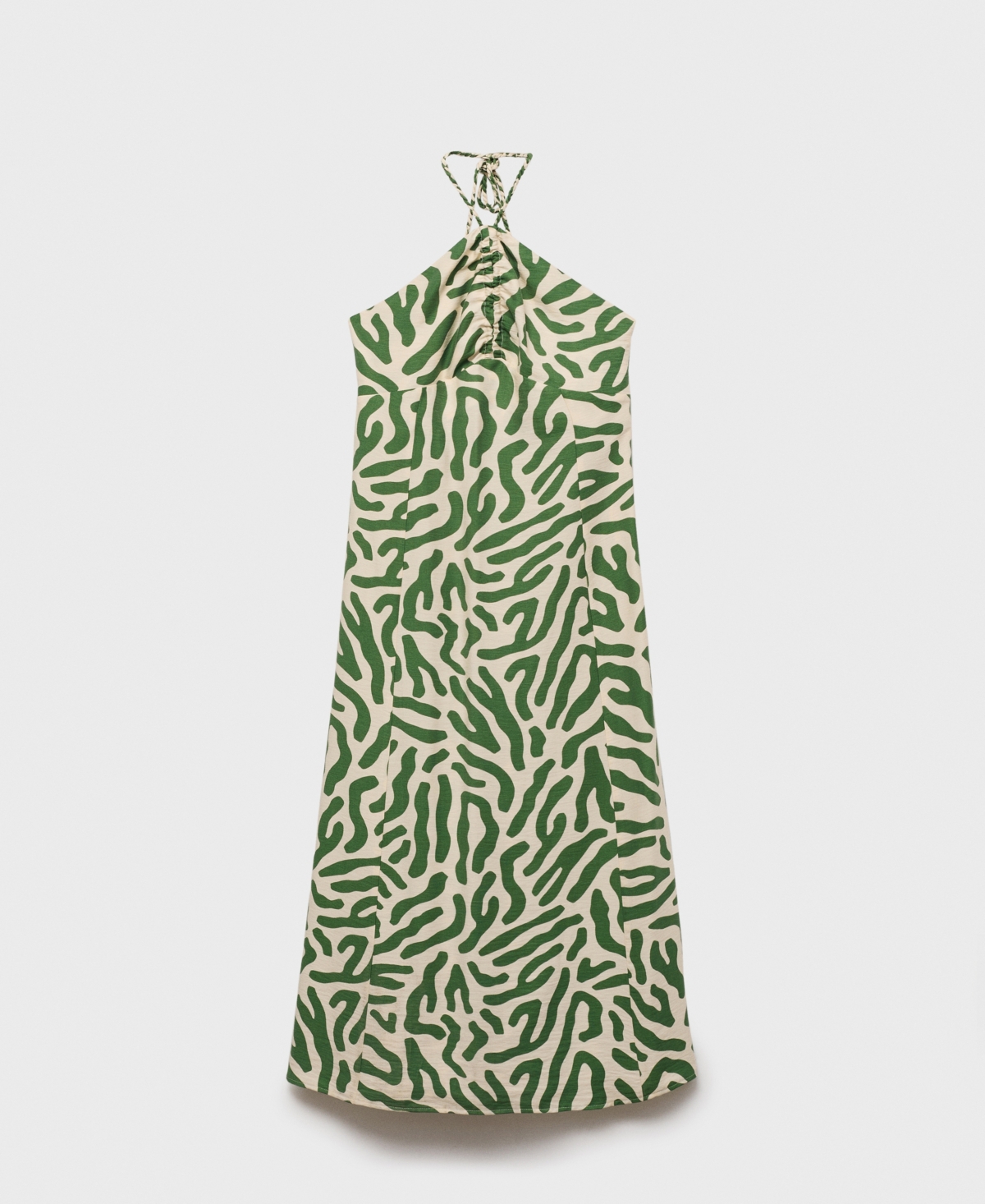 Mango Frill Print Cotton Midi Dress In Green