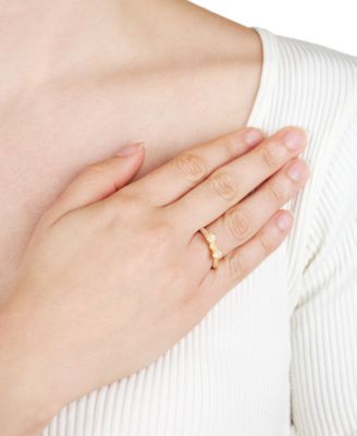 Cubic Zirconia Pav&eacute; Dainty Bow Ring in 14k Gold-Plated Sterling Silver