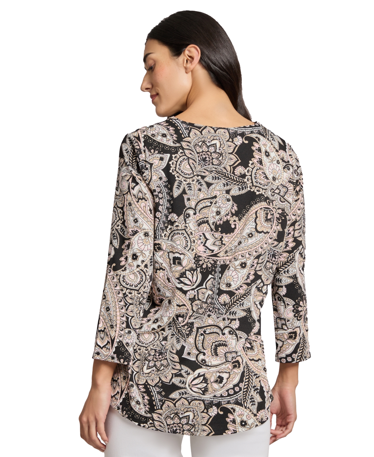 Jones New York Women's Printed Moss Crepe Top In Jones Blk Multi
