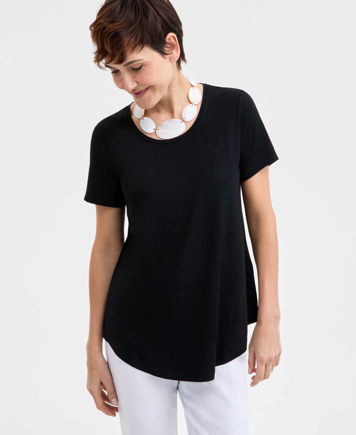 Jm Collection Women's Solid Scoop-neck Short Sleeve Top, Created For Macy's