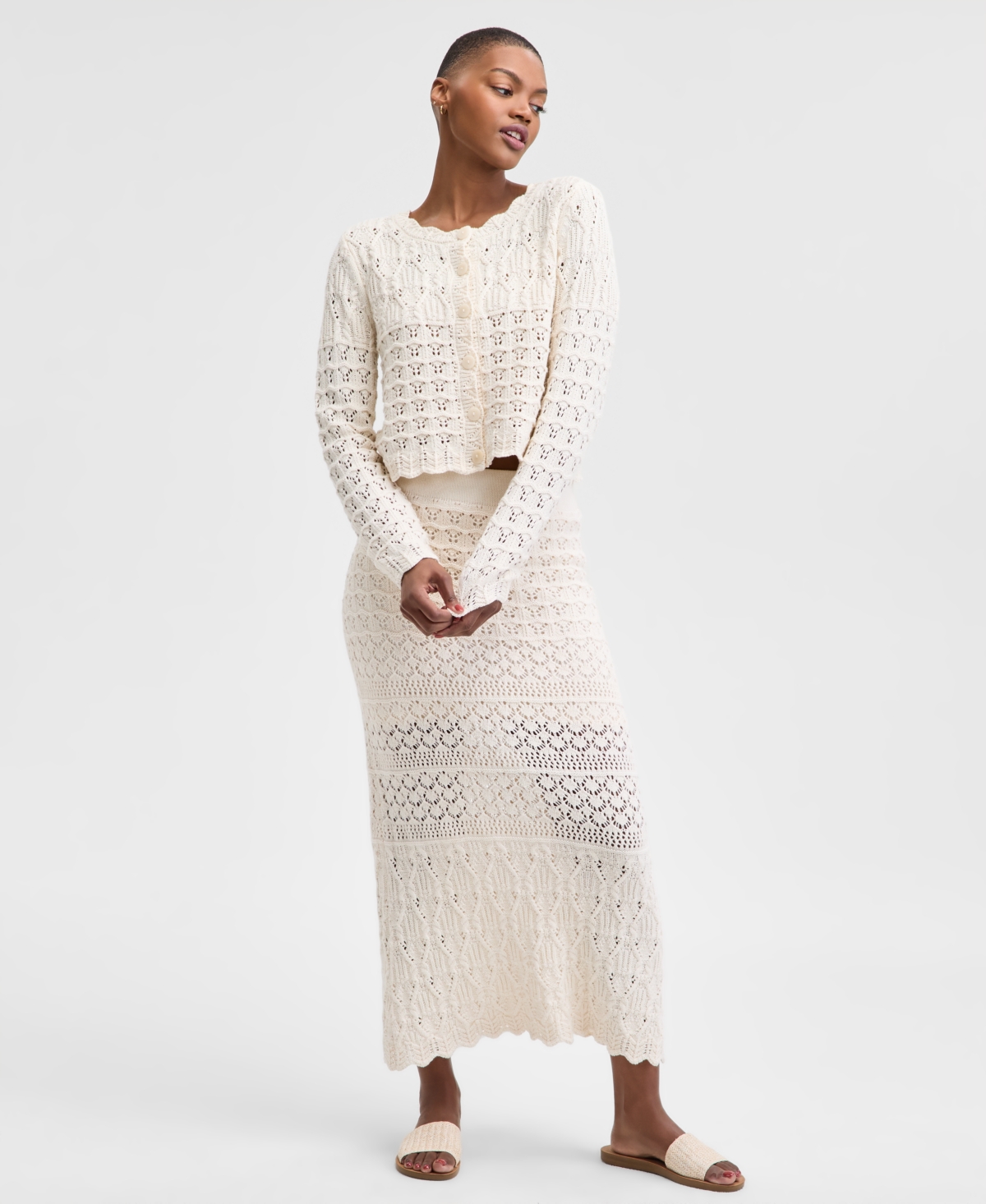 Women's Crochet Scalloped-Hem Maxi Skirt, Exclusively at Macy's - Cream