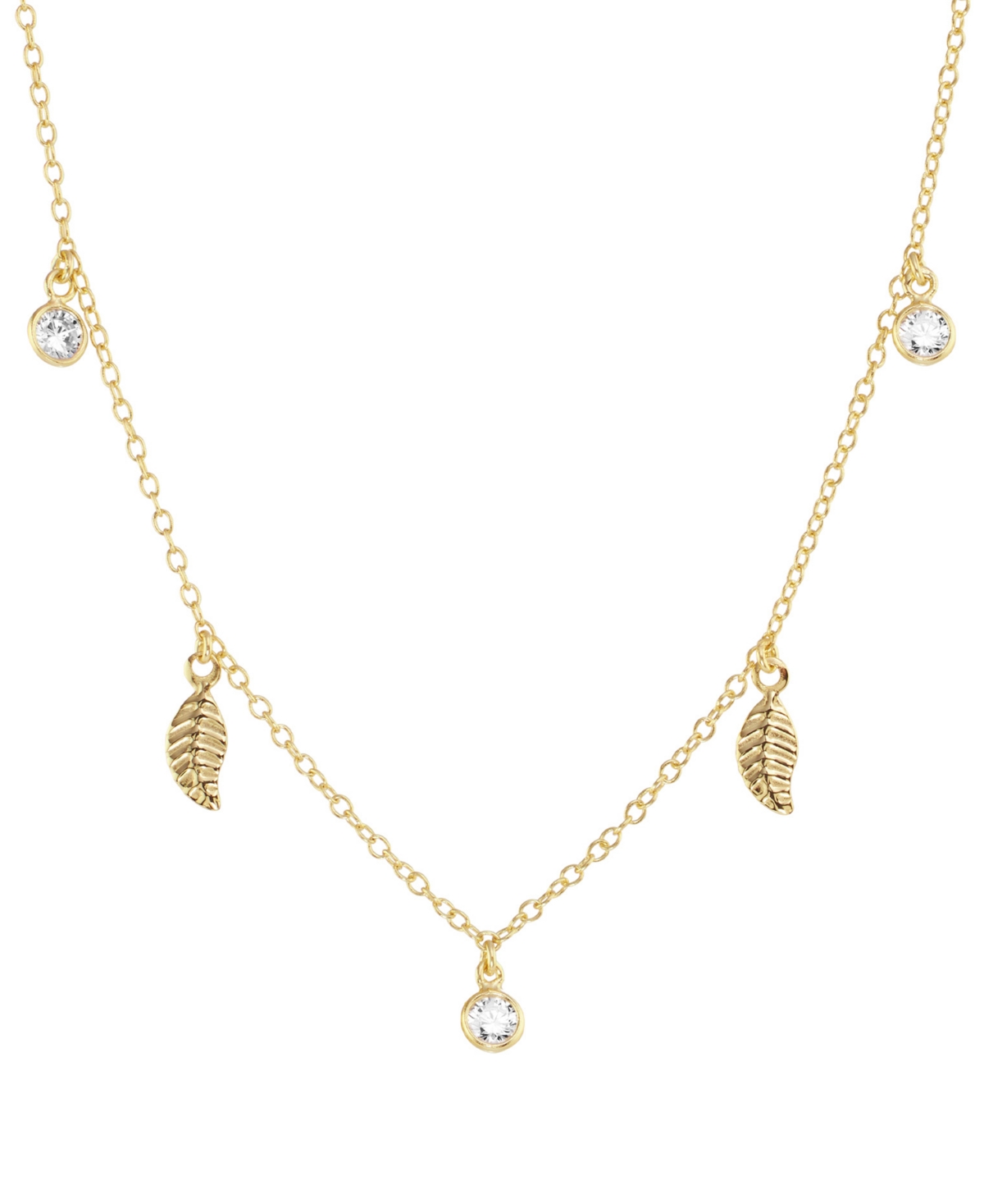 MACY'S CUBIC ZIRCONIA (5/8 CT. T.W.) & FEATHER CHARM NECKLACE IN 14K GOLD OVER STERLING SILVER 