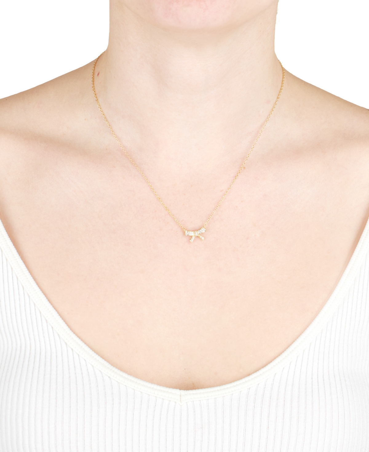 Macy's Cubic Zirconia Pave Bow Pendant Necklace In Sterling Silver, 16" + 3" Extender (also Available In 14 In Gold