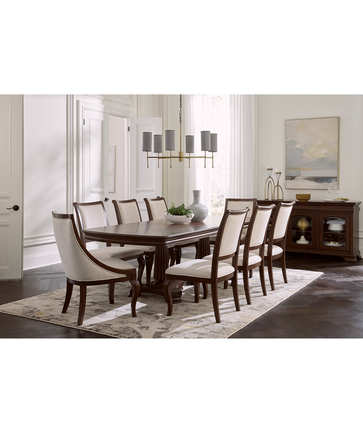 Macy's Nelman 9-pc. Rectangular Dining Set (table, 6 Side Chairs & 2 Host Chairs), Created For  In Brown