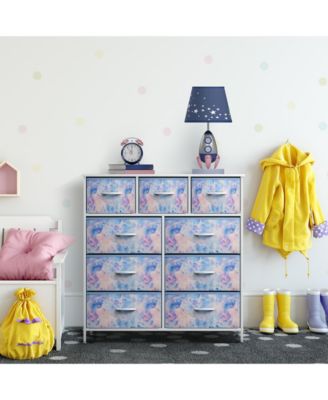 9 Drawers Dresser - Furniture Storage for Bedroom, Closet, Office Organization - Steel Frame, Wood Top, Fabric Bins