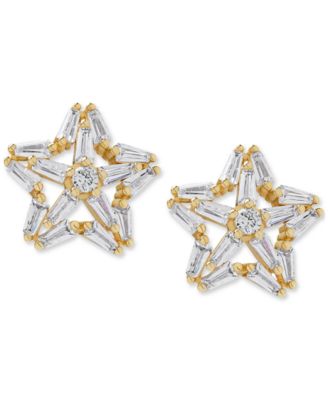 Macy's - Lab Grown White Sapphire Baguette Star Stud Earrings (5/8 ct. t.w.) in 14k Gold-Plated Sterling Silver