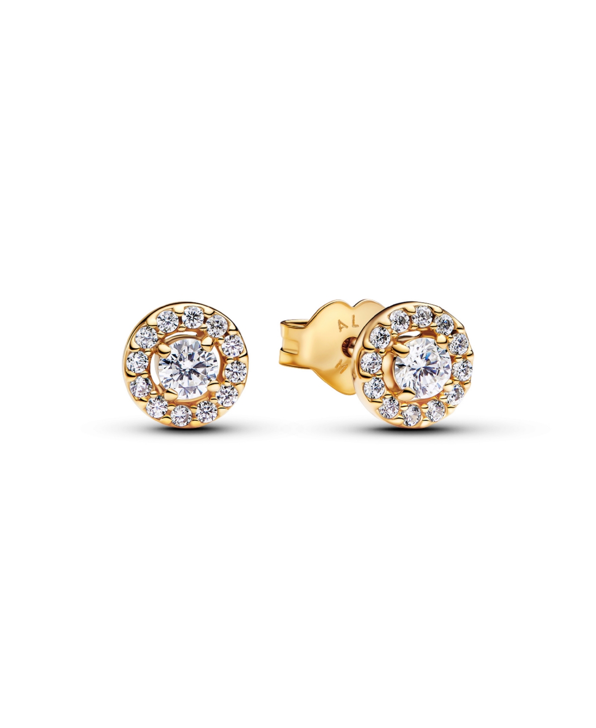 Gold-Plated Round Pave Halo Stud Earrings - Gold