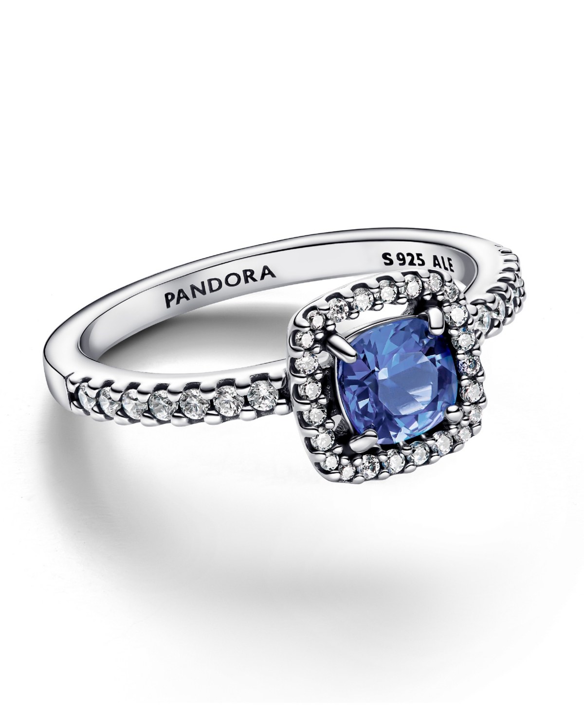 Pandora Sterling Silver Sparkling Square Blue Halo Ring In Sterling Silver