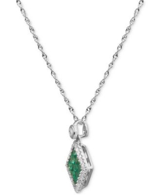 Princess Cut Emerald (1/2 ct. t.w.) & Diamond (1/8 ct. t.w.) Pendant Necklace in 14k White Gold or Yellow Gold, 16" + 2" extender