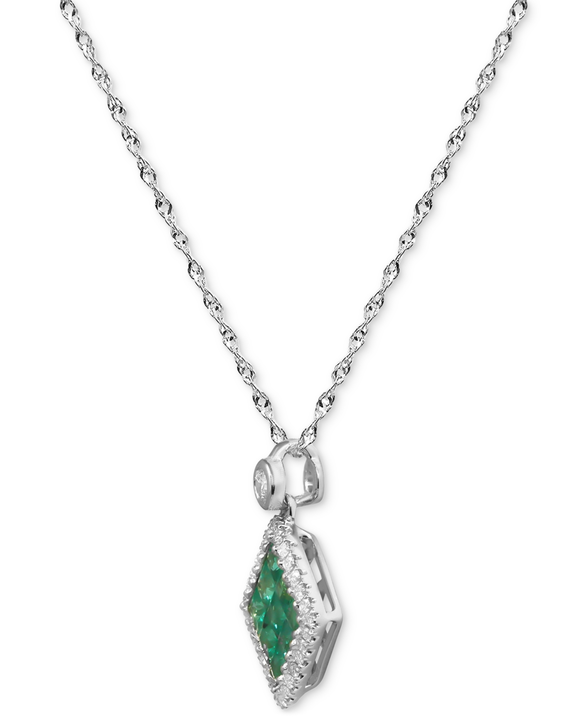 MACY'S PRINCESS CUT EMERALD (1/2 CT. T.W.) & DIAMOND (1/8 CT. T.W.) PENDANT NECKLACE IN 14K WHITE GOLD OR Y 