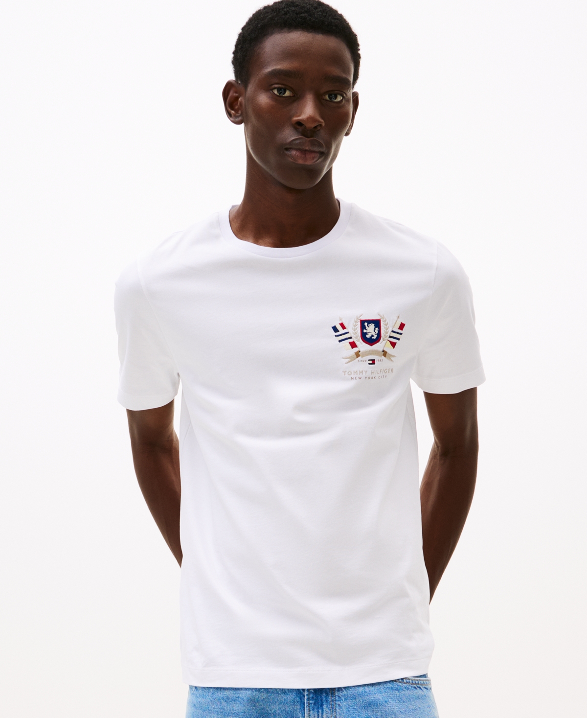 Shop Tommy Hilfiger Men's Short Sleeve Color Crest Logo T-shirt In White
