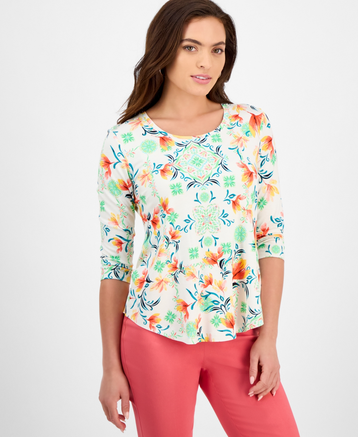 JM COLLECTION PETITE 3/4-SLEEVE TOP, EXCLUSIVELY AT MACY'S 